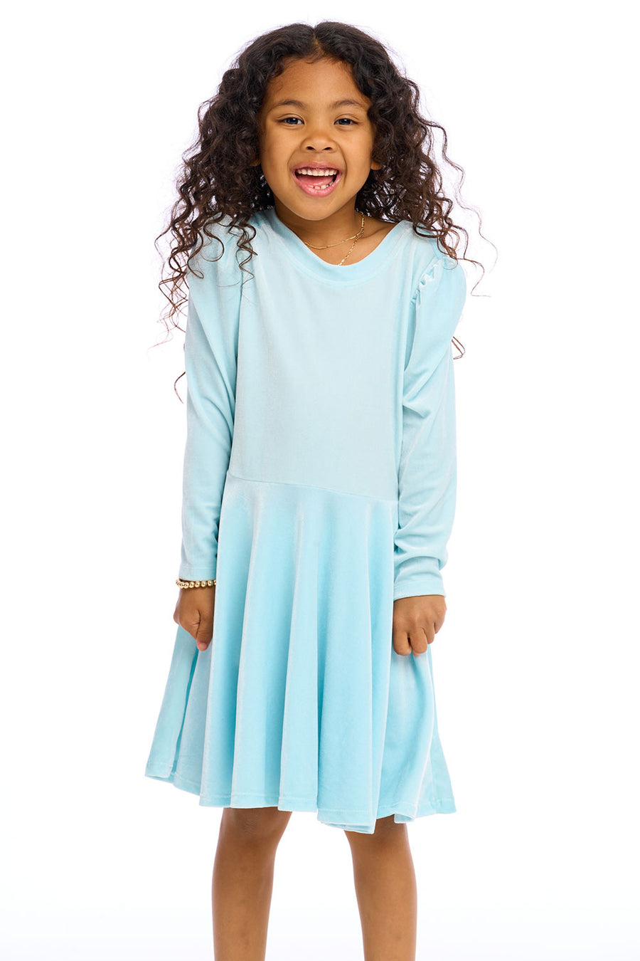 Stretch Velvet Bow Detail Puff Sleeve Dress Girls chaserbrand