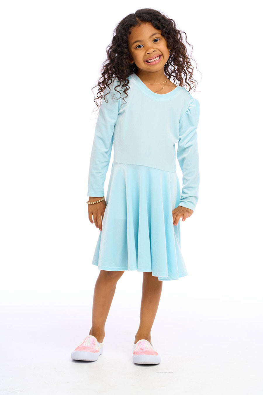 Stretch Velvet Bow Detail Puff Sleeve Dress Girls chaserbrand