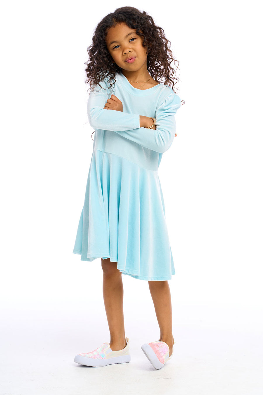 Stretch Velvet Bow Detail Puff Sleeve Dress Girls chaserbrand