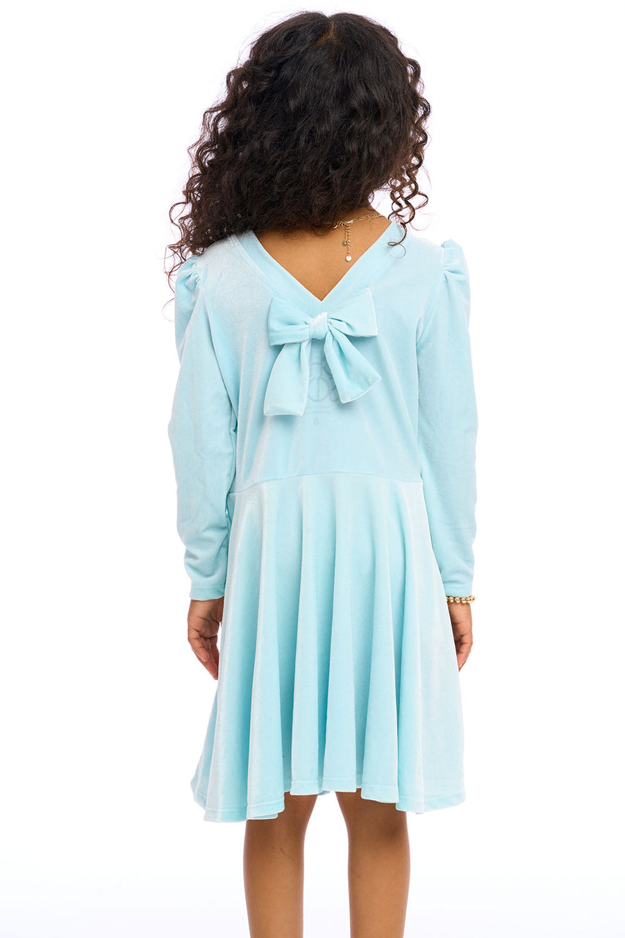 Stretch Velvet Bow Detail Puff Sleeve Dress Girls chaserbrand