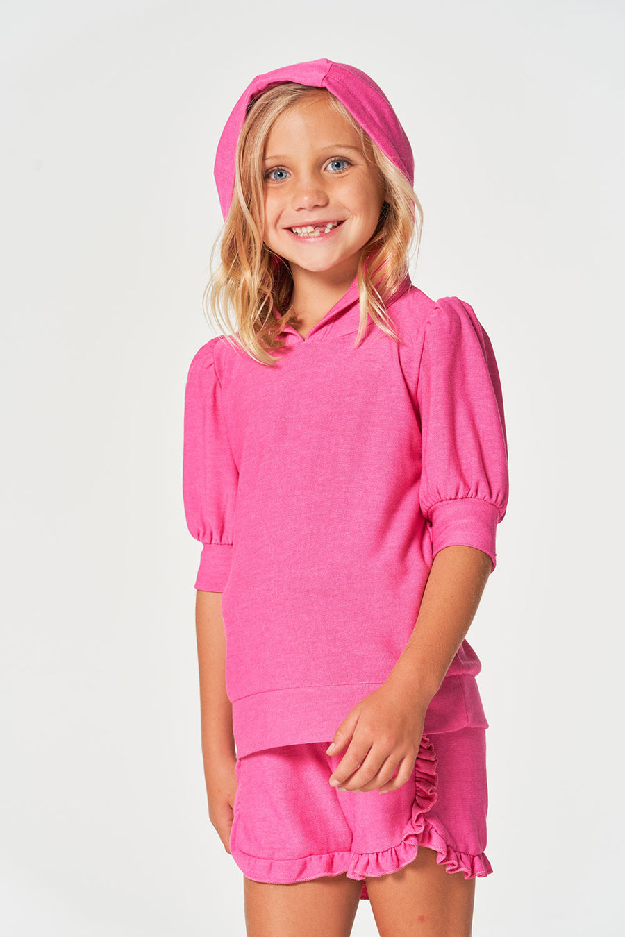Girls rPET Cozy Knit 3/4 Puff Sleeve Hoodie GIRLS chaserbrand