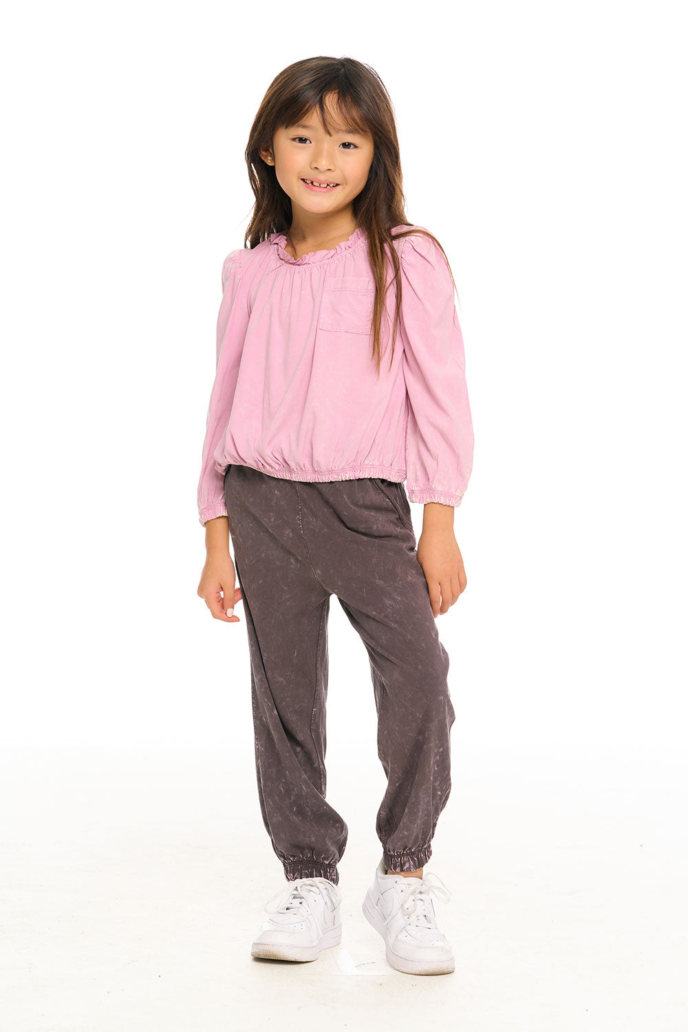 Ruffle Neck Pocket Shirred Tee GIRLS chaserbrand