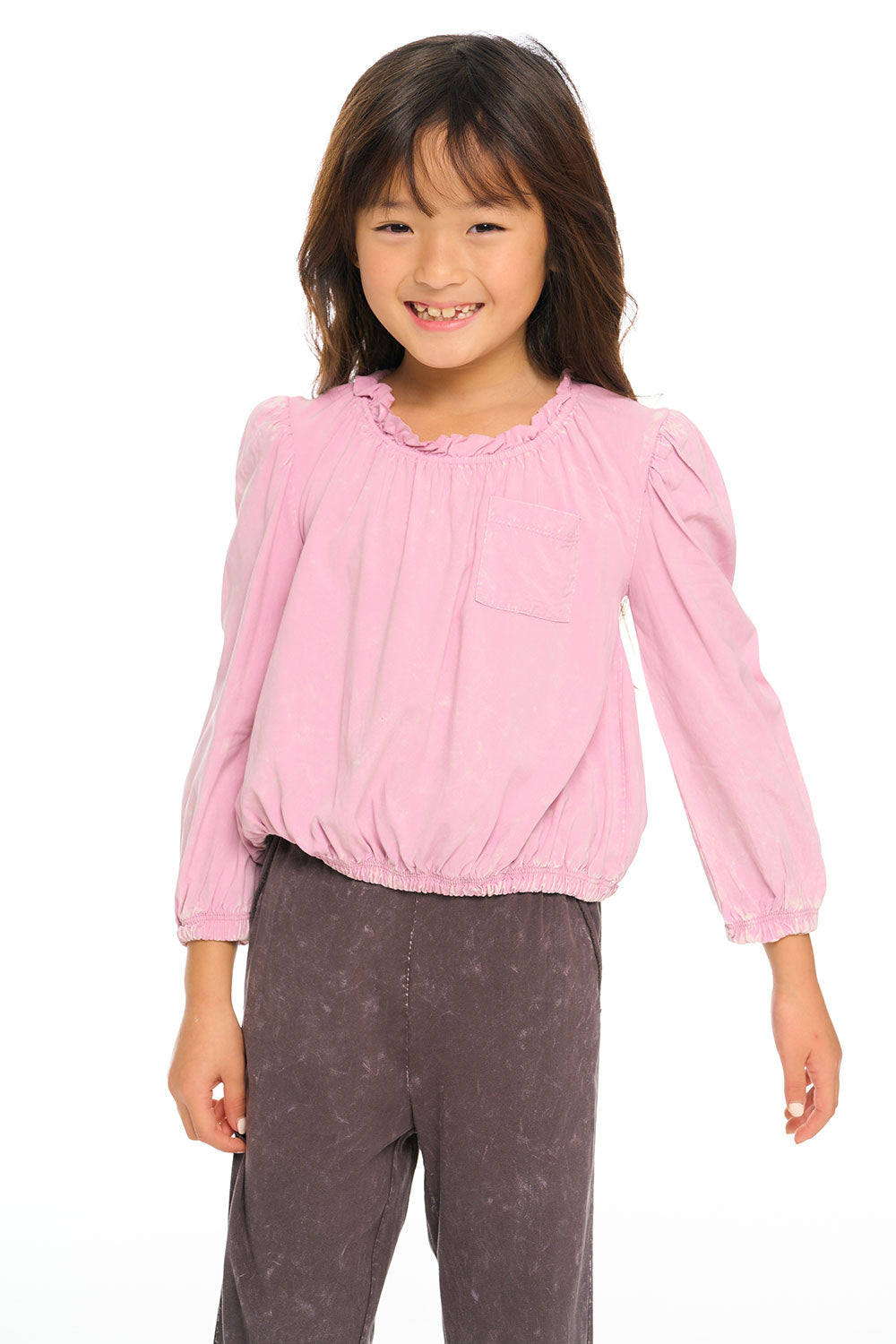 Ruffle Neck Pocket Shirred Tee GIRLS chaserbrand