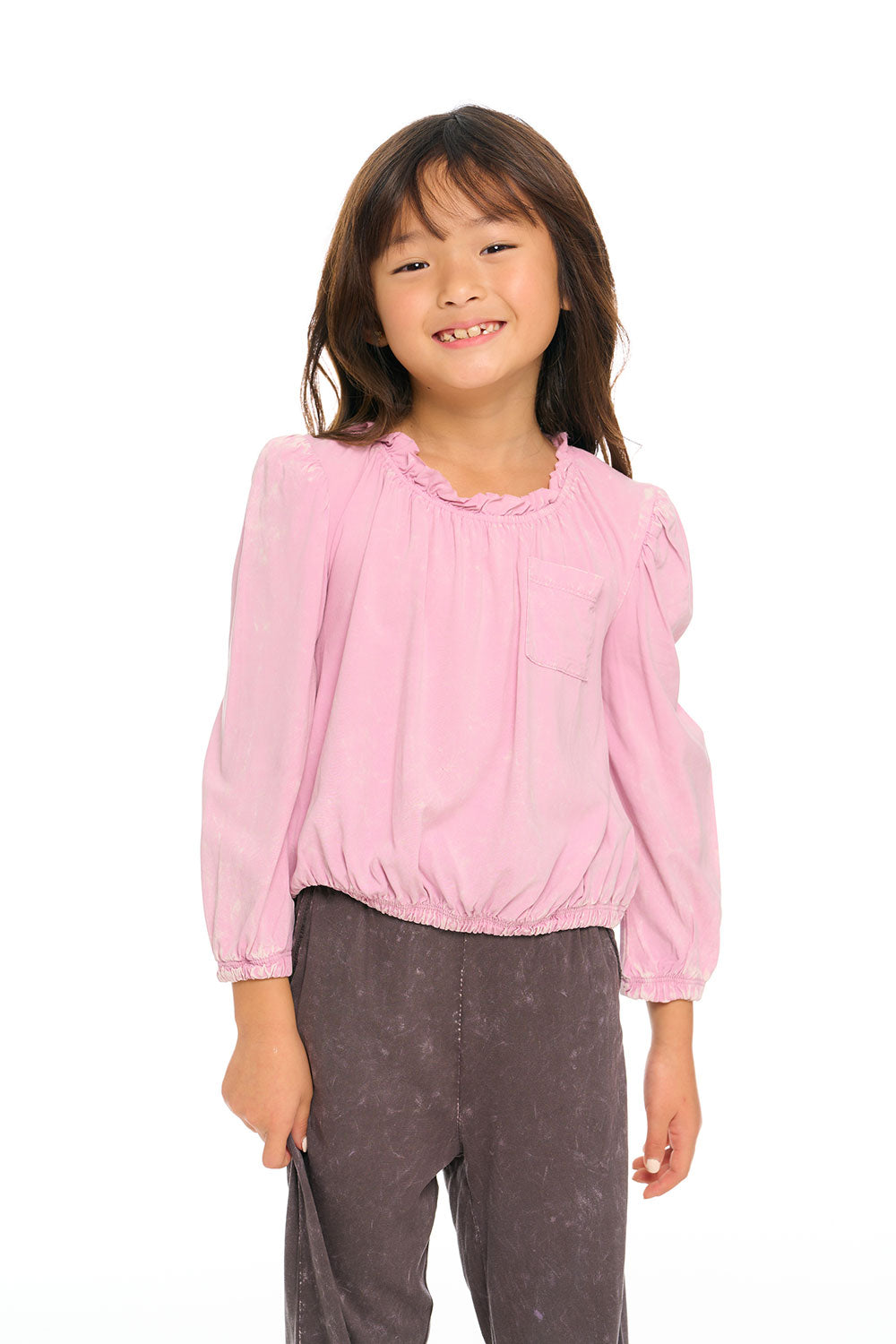 Ruffle Neck Pocket Shirred Tee GIRLS chaserbrand