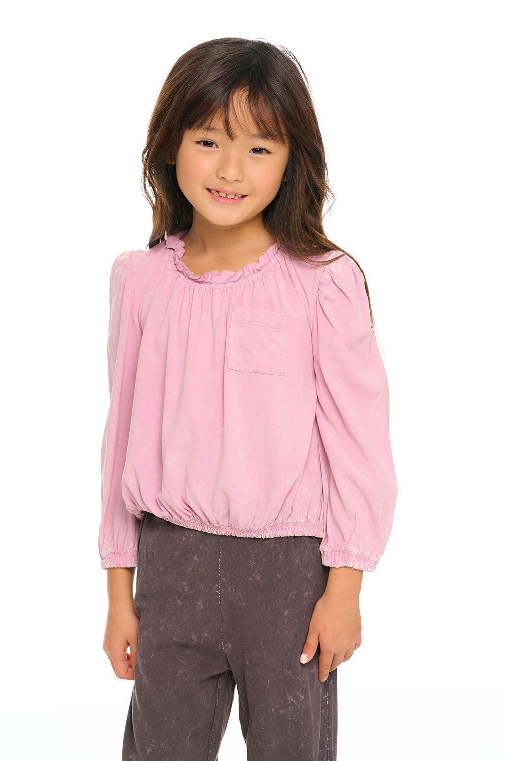 Ruffle Neck Pocket Shirred Tee GIRLS chaserbrand