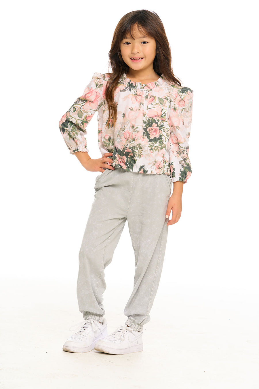 Ruffle Neck Pocket Shirred Tee GIRLS chaserbrand