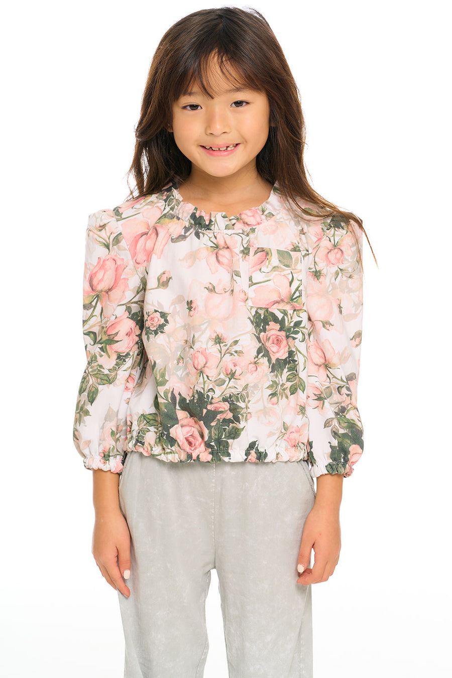 Ruffle Neck Pocket Shirred Tee GIRLS chaserbrand