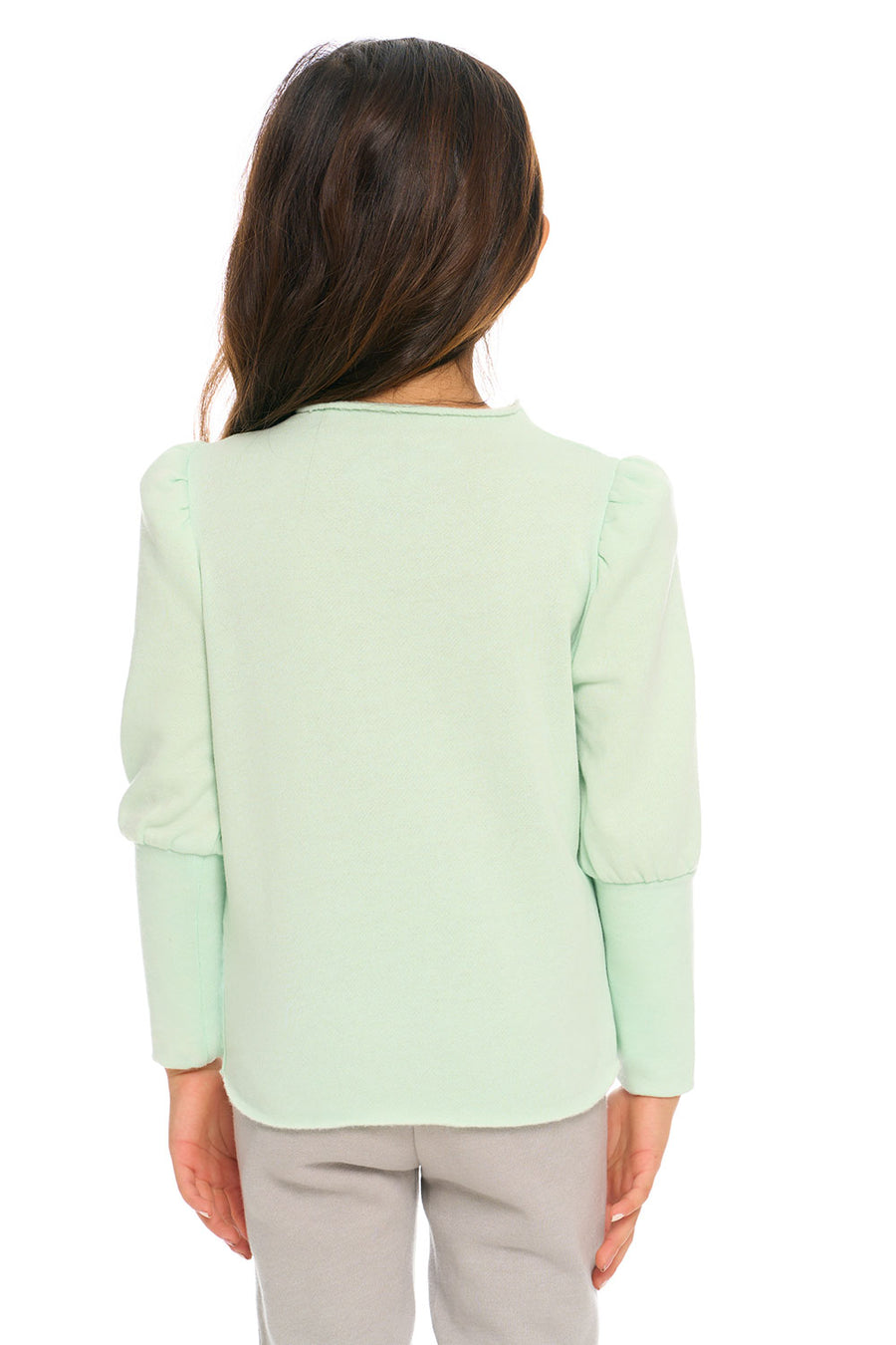Semi Cropped Hi Lo Mock Neck Puff Sleeve Pullover GIRLS chaserbrand