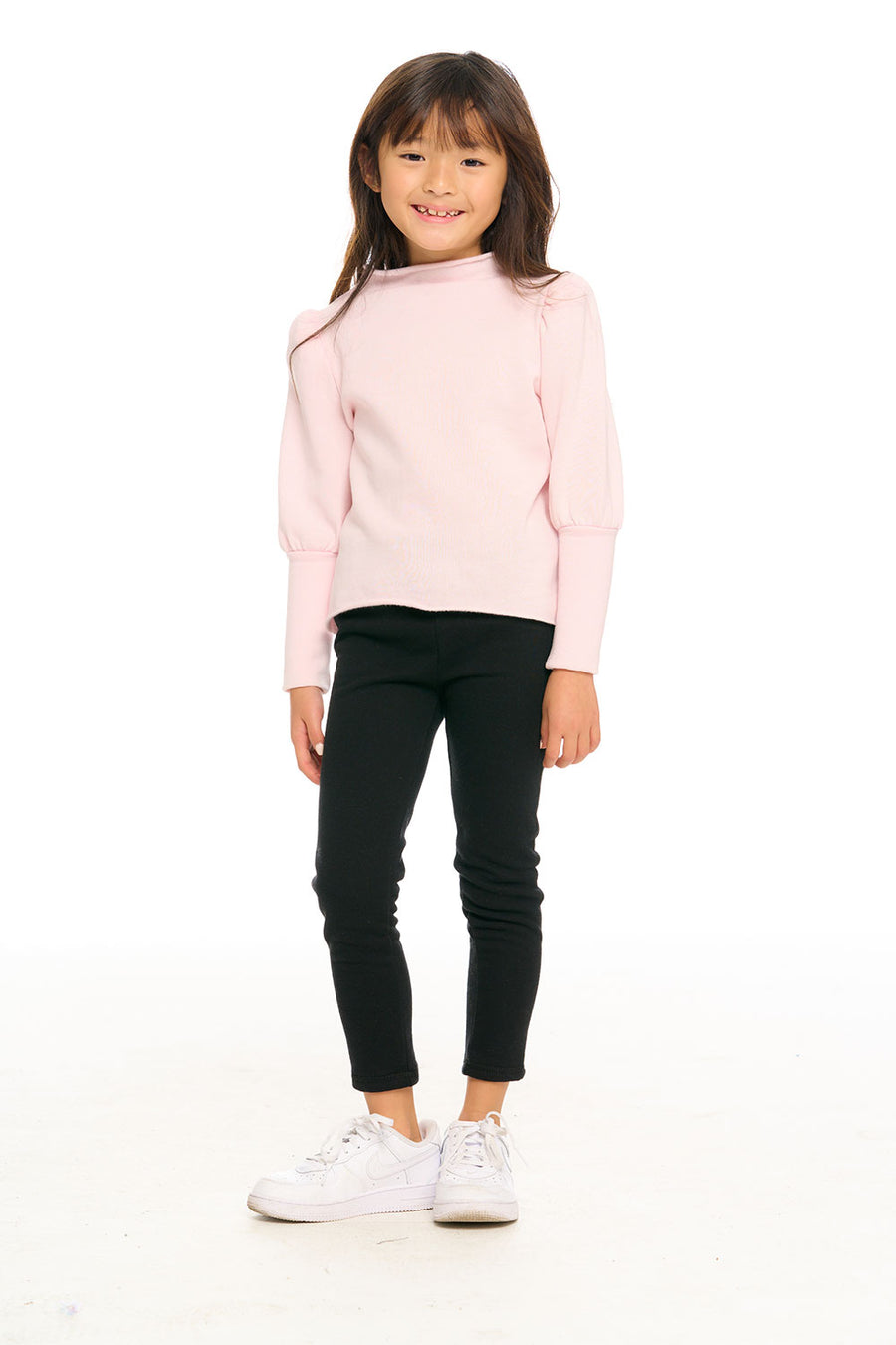 Semi Cropped Hi Lo Mock Neck Puff Sleeve Pullover GIRLS chaserbrand