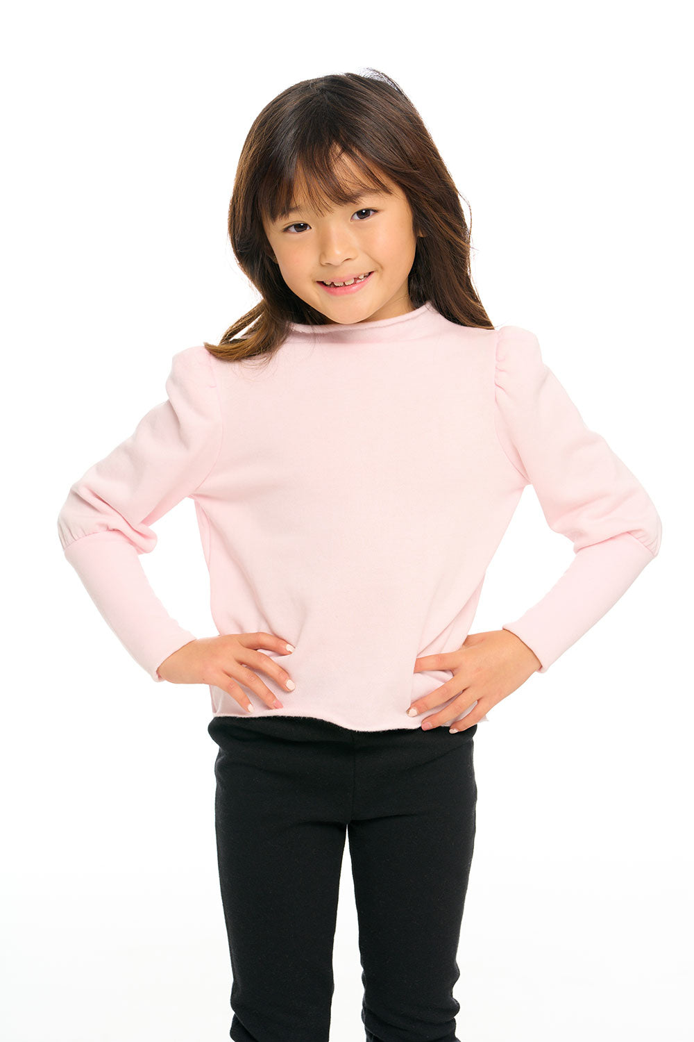 Semi Cropped Hi Lo Mock Neck Puff Sleeve Pullover GIRLS chaserbrand