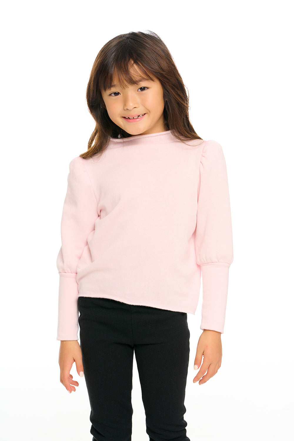 Semi Cropped Hi Lo Mock Neck Puff Sleeve Pullover GIRLS chaserbrand