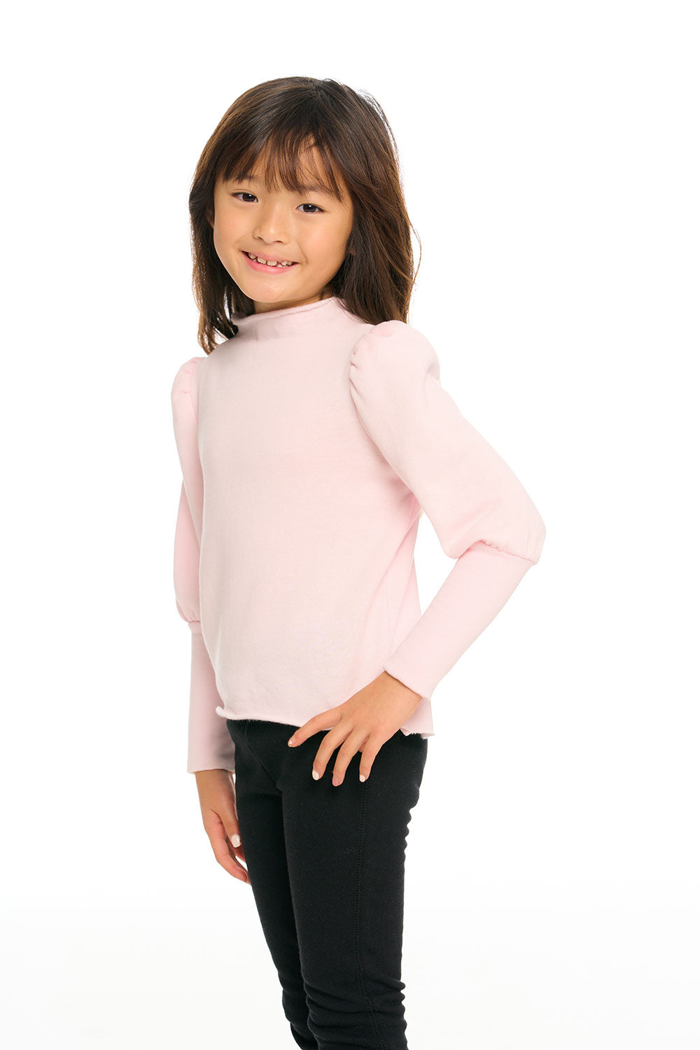 Semi Cropped Hi Lo Mock Neck Puff Sleeve Pullover GIRLS chaserbrand