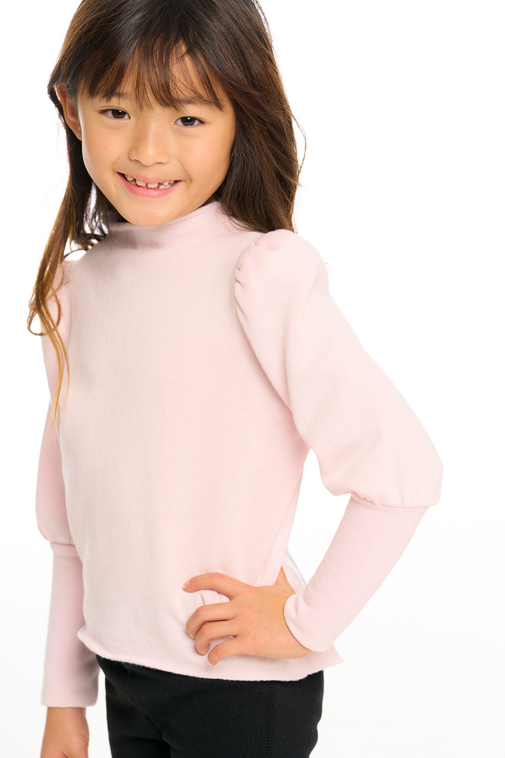 Semi Cropped Hi Lo Mock Neck Puff Sleeve Pullover GIRLS chaserbrand