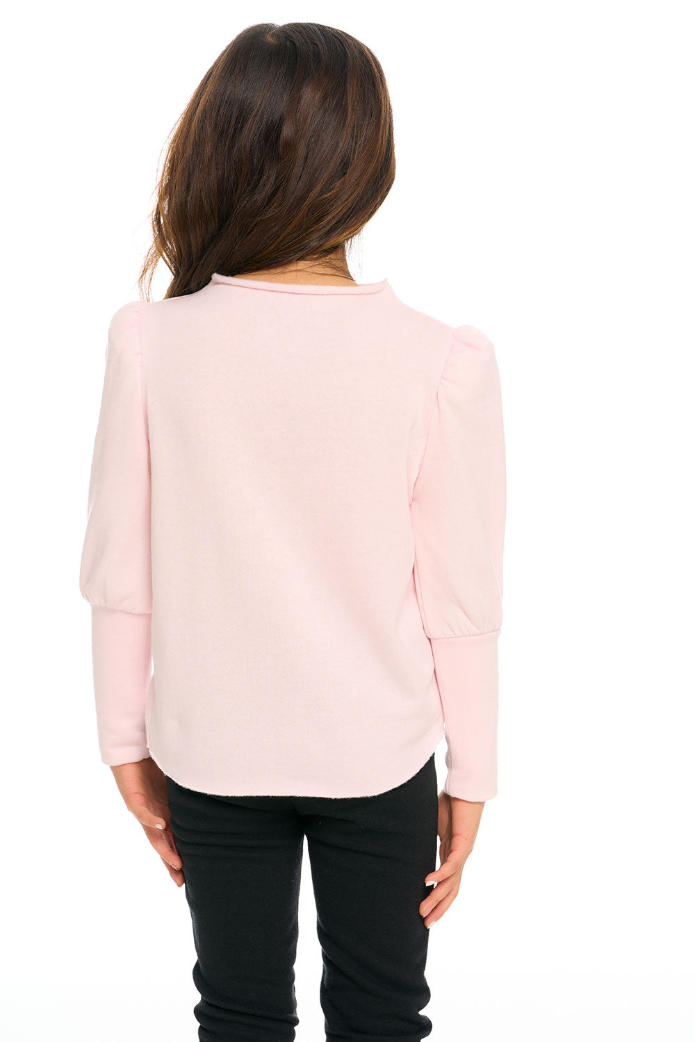 Semi Cropped Hi Lo Mock Neck Puff Sleeve Pullover GIRLS chaserbrand