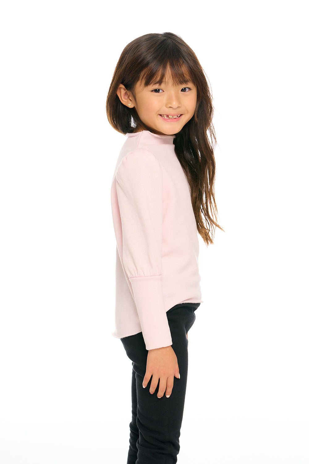 Semi Cropped Hi Lo Mock Neck Puff Sleeve Pullover GIRLS chaserbrand