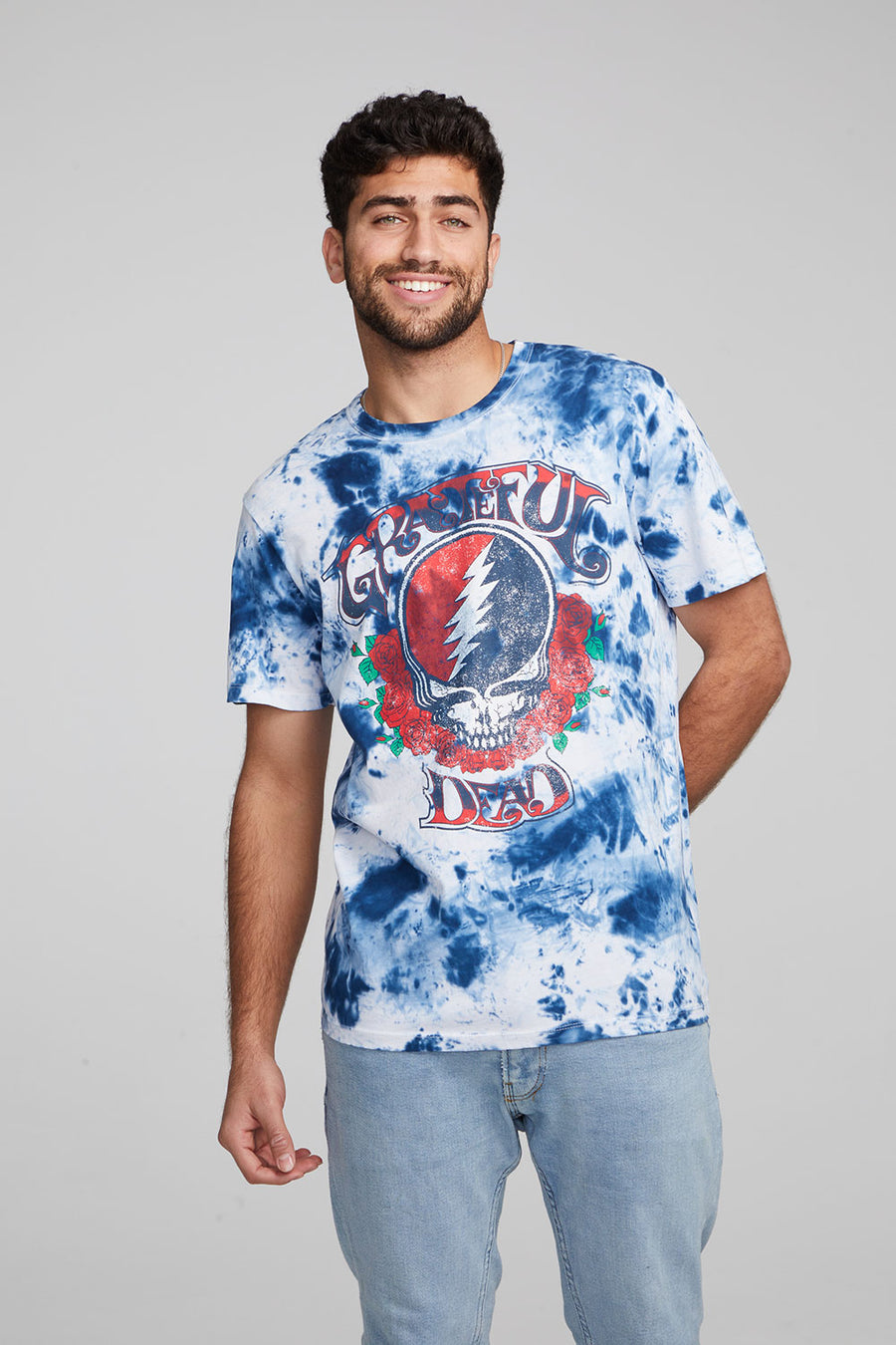 Chaser Grateful Dead Skull & Roses Tie Dye Crew Neck Tee L