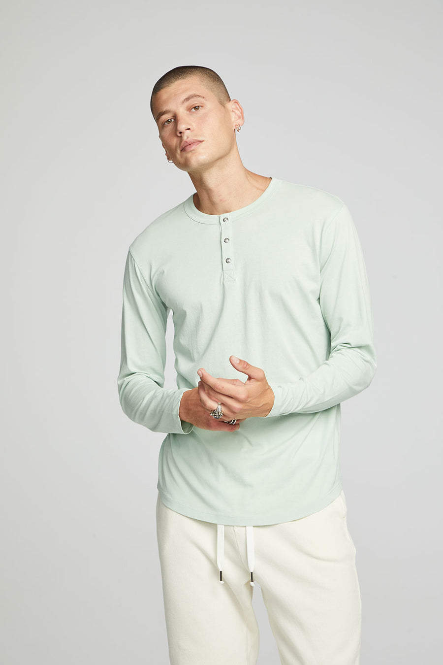 Long Sleeve Button Up Henley - Subtle Green MENS chaserbrand