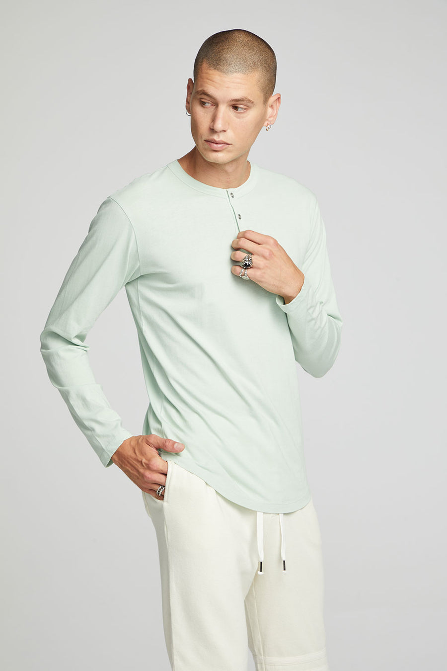 Long Sleeve Button Up Henley - Subtle Green MENS chaserbrand