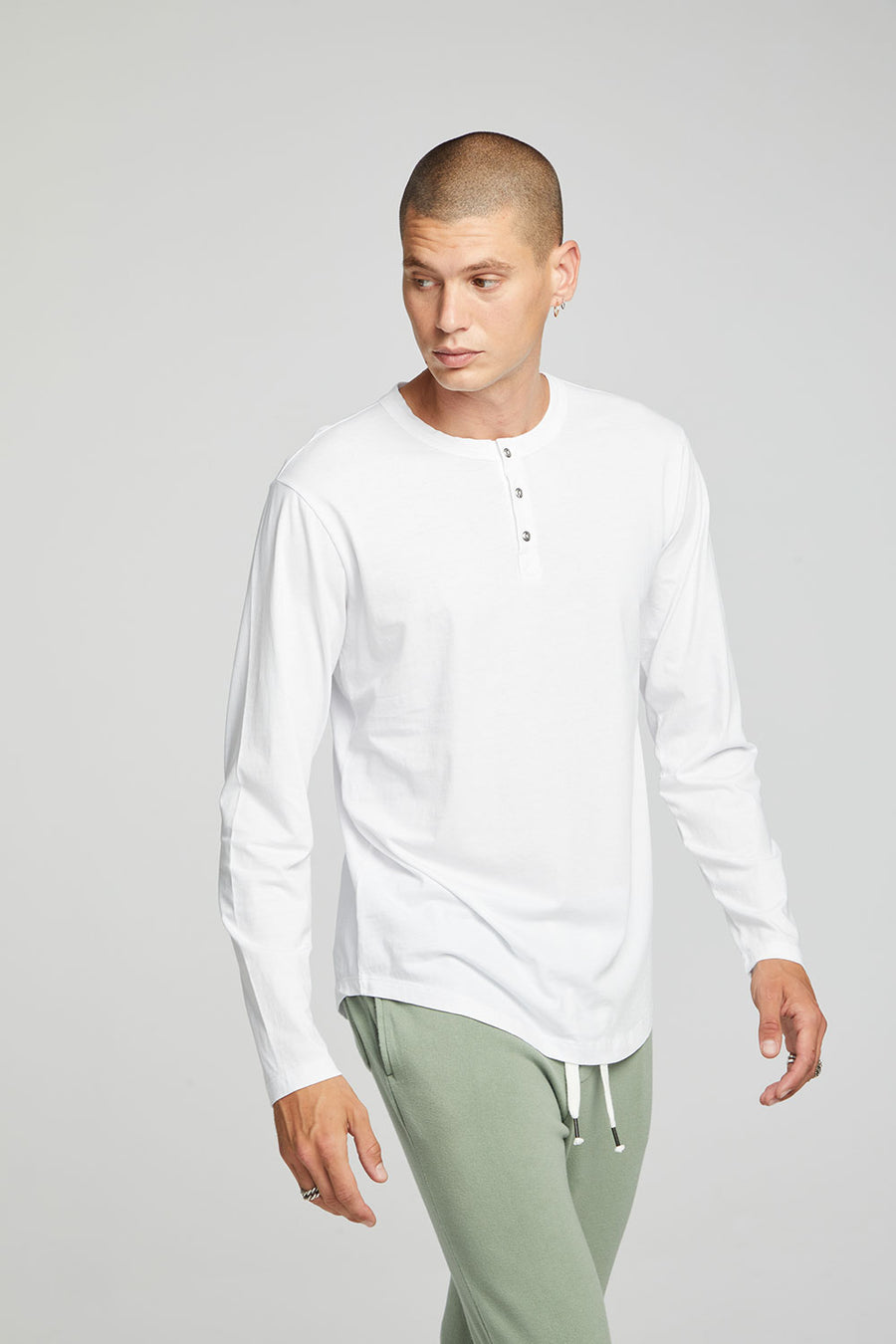 Long Sleeve Button Up Henley - White MENS chaserbrand