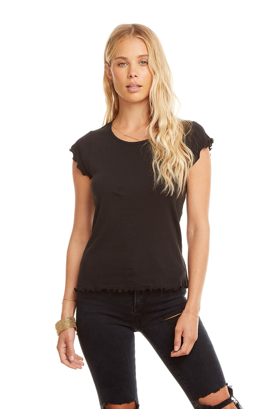 Baby Rib S/S Flouncy Crew Neck Tee WOMENS - chaserbrand