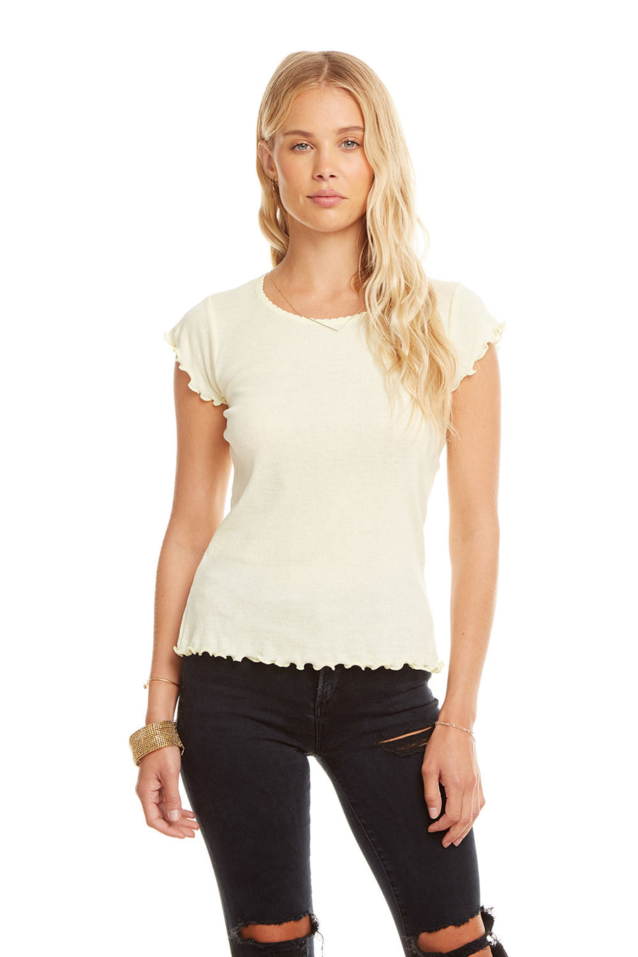 Baby Rib S/S Flouncy Crew Neck Tee WOMENS - chaserbrand