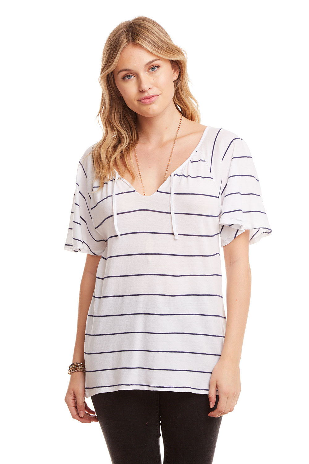 Gauzy Cotton Tie Front Short Sleeve Flouncy Hi Lo Henley WOMENS - chaserbrand