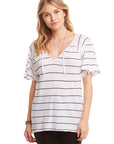 Gauzy Cotton Tie Front Short Sleeve Flouncy Hi Lo Henley WOMENS - chaserbrand