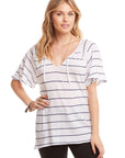 Gauzy Cotton Tie Front Short Sleeve Flouncy Hi Lo Henley WOMENS - chaserbrand
