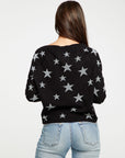 Star Intarsia V-Neck Raglan Pullover WOMENS - chaserbrand