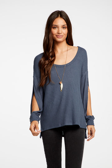 Vintage Thermal Split Long Sleeve Hi Lo Vented Tee WOMENS - chaserbrand