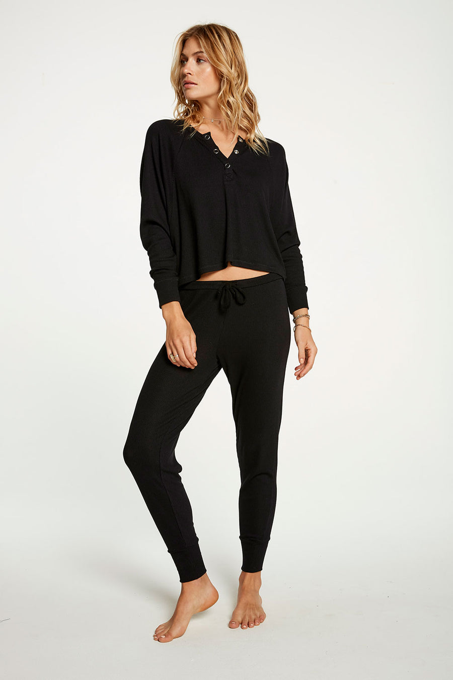 Cozy Rib Oversized Cropped Drop Shoulder Raglan Henley WOMENS - chaserbrand