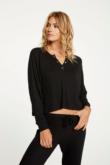Cozy Rib Oversized Cropped Drop Shoulder Raglan Henley WOMENS - chaserbrand