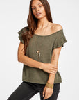 Triblend Jersey Cropped Flutter Sleeve Open Neck Tee WOMENS - chaserbrand