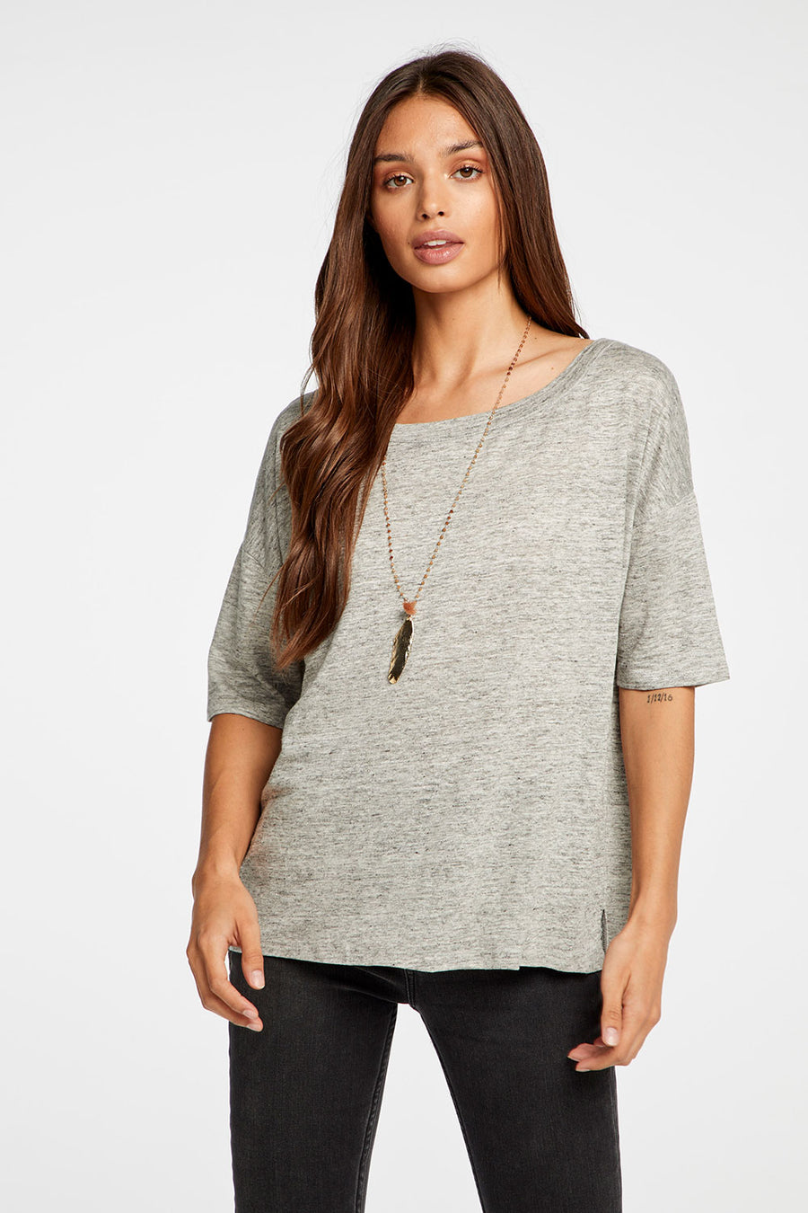 Linen Jersey Cropped Short Sleeve Boxy Hi Lo Tee WOMENS - chaserbrand