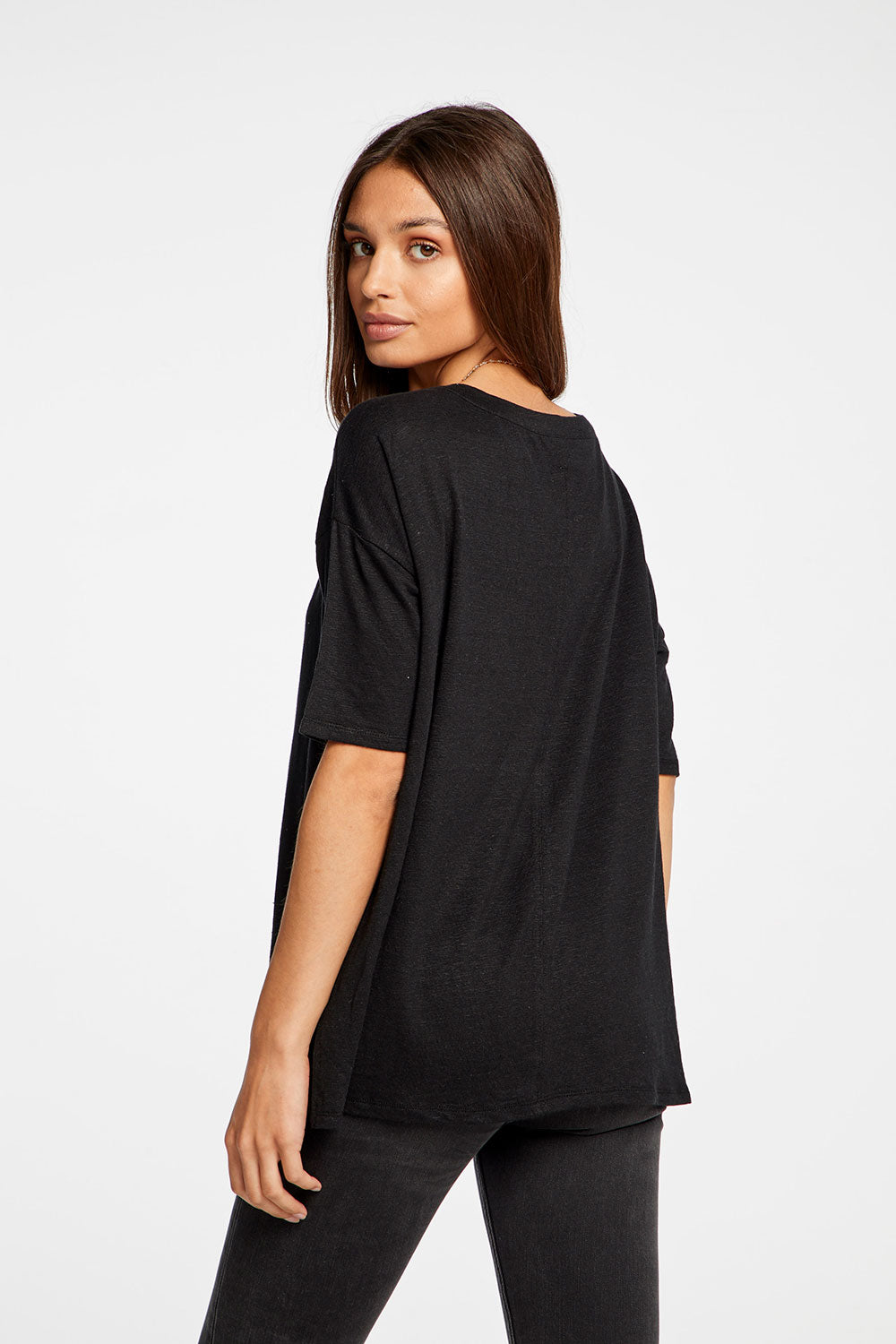 Linen Jersey Cropped Short Sleeve Boxy Hi Lo Tee WOMENS - chaserbrand