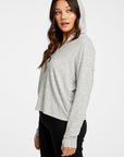 Poor Boy Rib V Neck Thumbhole Pullover Hoodie WOMENS - chaserbrand