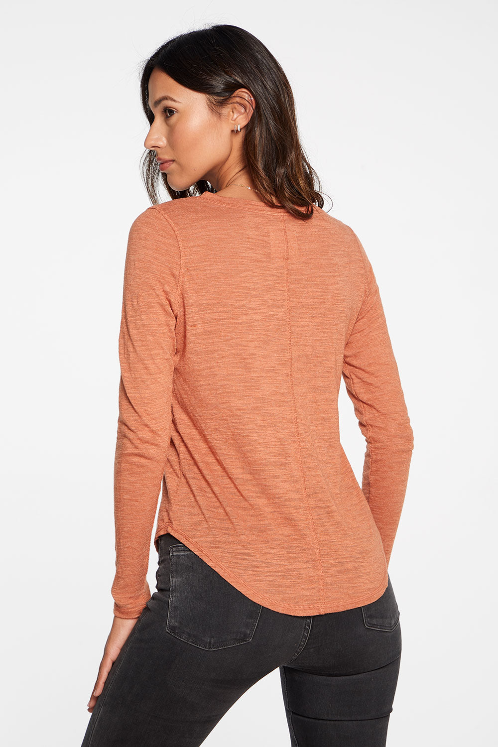Slub Jersey Long Sleeve Seamed Tee in Sunkissed Brown WOMENS - chaserbrand