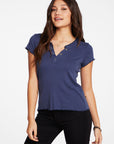 Baby Rib Short Sleeve Cropped Henley Tee WOMENS - chaserbrand