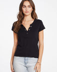 Baby Rib Short Sleeve Cropped Henley Tee WOMENS - chaserbrand