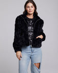 Sequin Faux Fur Puff Sleeve Jacket WOMENS chaserbrand