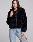 Sequin Faux Fur Puff Sleeve Jacket WOMENS chaserbrand