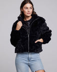 Sequin Faux Fur Puff Sleeve Jacket WOMENS chaserbrand