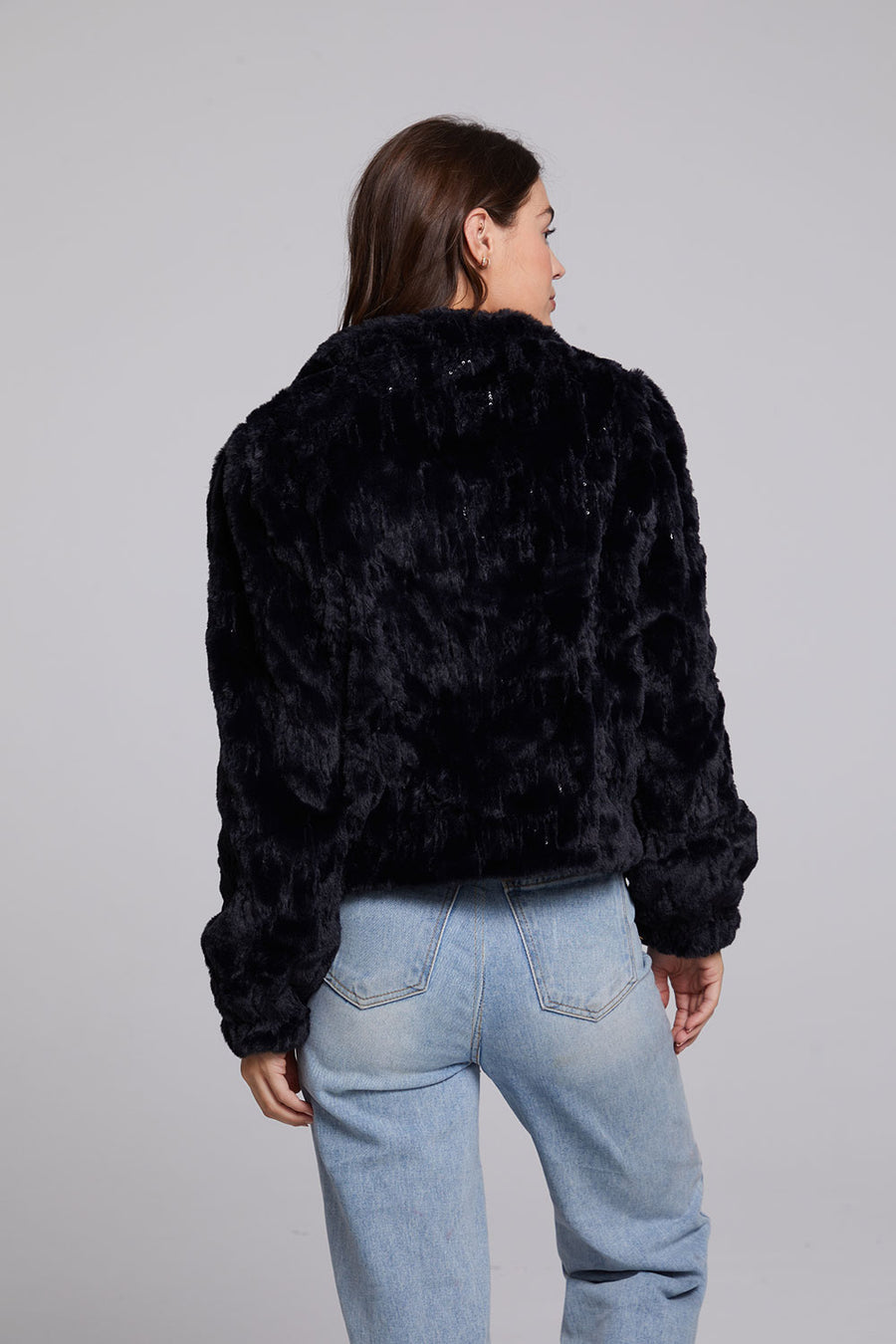 Sequin Faux Fur Puff Sleeve Jacket WOMENS chaserbrand