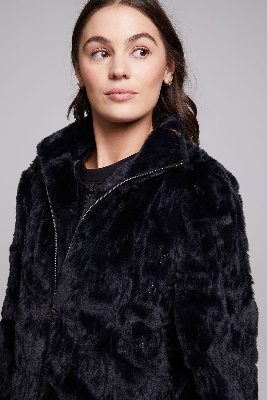 Sequin Faux Fur Puff Sleeve Jacket WOMENS chaserbrand