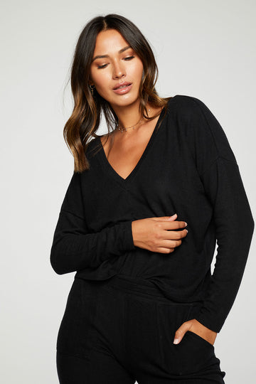RPET Bliss Knit Long Sleeve Double V Pullover Recycled - chaserbrand