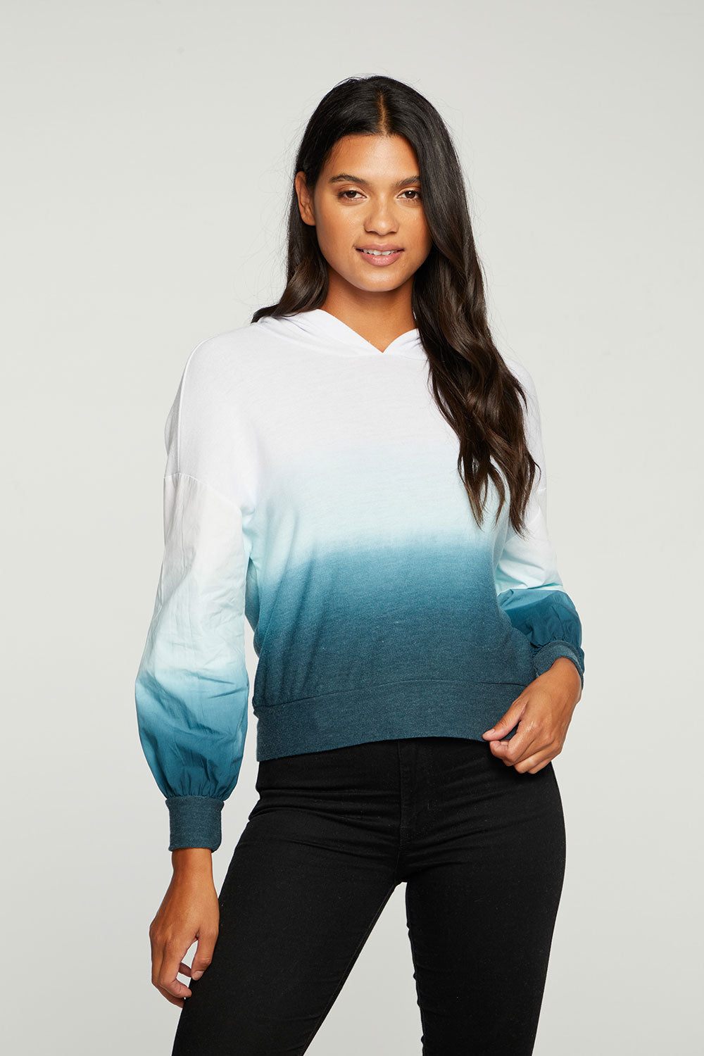 RPET Cozy Knit Mixed Poplin Blouson Sleeve Pullover WOMENS - chaserbrand
