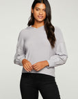 RPET Cozy Knit Mixed Poplin Blouson Sleeve Pullover WOMENS - chaserbrand