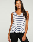 Linen Jersey Ruffle Peplum Double V Tank WOMENS - chaserbrand