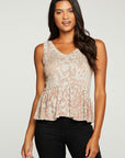 Linen Jersey Ruffle Peplum Double V Tank WOMENS - chaserbrand