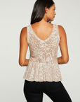 Linen Jersey Ruffle Peplum Double V Tank WOMENS - chaserbrand